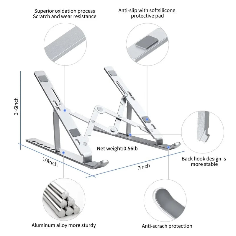 Suporte Dobrável Slim e Portátil para Notebook e Macbook em Alumínio
